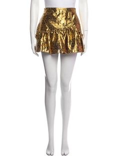 LoveShackFancy SkirtGoldPrintedZip ClosureFit:Skirts by LoveShackFancy typically fit true to size. Printed Mini Skirt, Print Mini Skirt, Fitted Skirt, Mini Skirt, Print Patterns, Floral Print, Size 2, Mini Skirts, Floral Prints