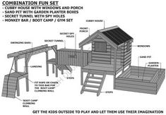 the diagram shows how to build a wooden play set for kids with instructions and pictures