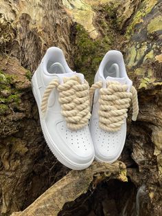 Rope Lace White' AF1 Customs made by AF1essentials  AF1 Customs by AF1essentials All of our Customs are Hand Painted & Made to Order - *Durable Leather paint used  *Waterproof  *Matt Finish Product  Our Customs can be ordered in all sizes from Toddlers to Adults - If you cannot find the size you are after, please contact us and we can assist you further!  We use Royal Mail for our Delivery Partners  Our Customs can take anywhere between 1-4 weeks Maximum depending on how busy we are at the time Lace Air Force 1, Af1 Outfit, White Af1, Af1 Custom, Af1 Shoes, Custom Af1, All Nike Shoes, Leather Paint, Sneakers Athletic