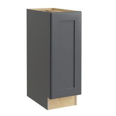 a gray cabinet with wooden legs on a white background