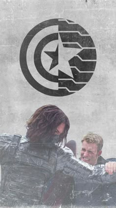 captain america the winter soldier movie poster with two men sitting on their backs, one holding his arm around another man's shoulder