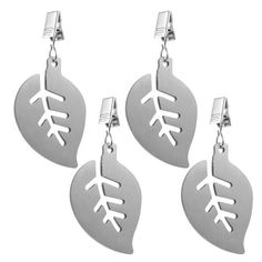 three silver leaf shaped earrings with leaves on each earring, set against a white background