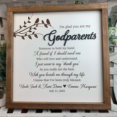 If you are looking for a gift for any godparent, look no further. This personalized godparent sign can be customized with your (or your childs) name and the godparents names. This can also be customized to be directed just to a godmother or father! God Parents Gifts, Cute Ways To Ask Godparents, Godparents Gift Ideas, Godparents Proposal Ideas, Gifts For Godmother, Gift For Godparents, Gifts For Godparents, Appreciation Letter, Baptism Ideas