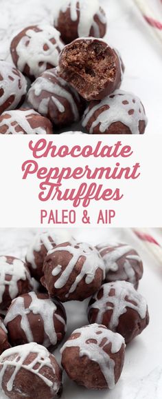 chocolate peppermint truffles with white glaze on top and in the middle