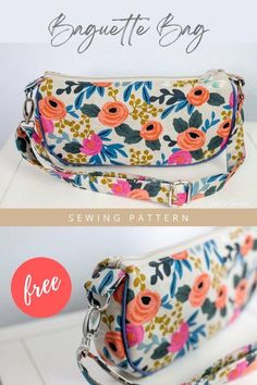 an image of a purse with flowers on the front and side, showing how to sew