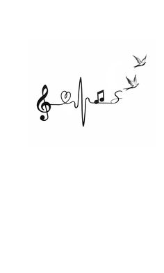 the word music is written in arabic with birds flying around and on top of it