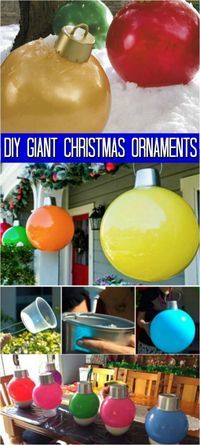 christmas ornaments made out of balloons and plastic balls are shown in this collage with text that reads diy giant christmas ornaments