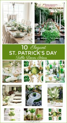 st patrick's day table decor ideas with green and white flowers on the tables