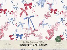 an image of a patriotic pattern with bows and ribbons on white background for the 4th of july