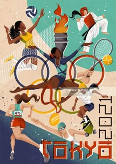 an advertisement for the tokyo olympics featuring women playing tennis