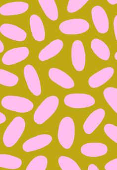 an abstract pattern with pink and yellow dots on a green background, in the style of doodle