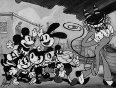 mickey mouse and other cartoon characters are gathered together