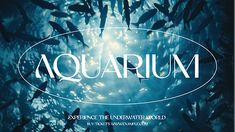 an advertisement for aquarium with fish swimming in the water and sunlight shining through the trees