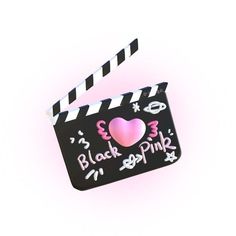 a black and white striped bag with pink heart on it's side that says, black & pink