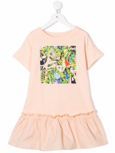 multicolour cotton graphic print to the front gathered detailing round neck short sleeves straight hem Girls Casual Dresses, Vacation Packing, Kenzo Kids, Vestido Casual, Dresses For Teens, Family Outfits, Skirted Swimwear, Dress Pink