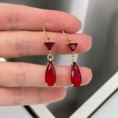 Dark Red Jewelry, Cherry Cola, Red Earrings, Ruby Red, Dark Red, Teardrop Earrings, Ear Piercings, Ruby, Piercings