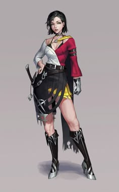 Swordsman, Cotta - on ArtStation Bard Swordsman, Female Samurai, Female Character Concept, Female Knight, Fashion Female, Female Character Design, Dieselpunk