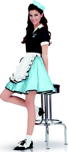 Waitress Costume, Halloween Oktoberfest, Grease Party, Mode Rockabilly, Rockabilly Mode, 1950s Diner, Car Hop, Costume For Women, American Diner