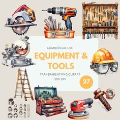 an image of equipment and tools in watercolor