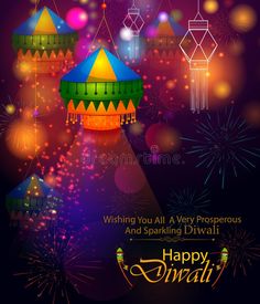 happy diwali festival with colorful lights and fireworks royalty illustration