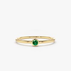 14k Gold Solitaire Emerald Gemstone Ring – FERKOS FJ Emerald Ring Simple Stone, Gold Ring Band, Solid Gold Band, Jewels Rings, Solid Gold Ring, Local Jewelry, Gold Band Ring, Handcrafted Rings, Solid Gold Rings