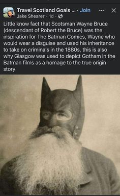 an old photo with a batman mask and beard