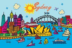 sydney, australia with the opera and harbour bridge in the background - hand drawn illustration