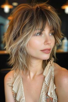 #haircut#ShortHair#HairTransformation#HairBlonde#Hairstyle#TrendingNow Shoulder Length Hair Stacked In Back, Short Layer Hair With Bangs, Shoulder Length Shag With Bangs Fine Hair, Parisian Shag Haircut, Shag On Short Hair, Classic Shag Haircut, Short Choppy Shag Haircut, Shaggy Bob Hairstyles Shoulder Length, Short Straight Shag Haircut