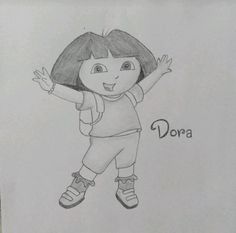 a drawing of dora on a paper bag