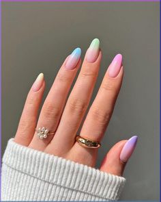 Pastel Nail Art, Multicolored Nails, Ombre Nail Designs, Easter Nails, Rainbow Nails, Pastel Nails