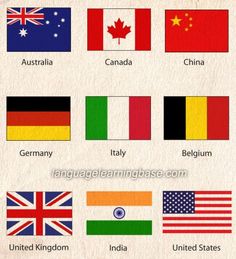 the flags of different countries are shown in this image, with each country's flag on