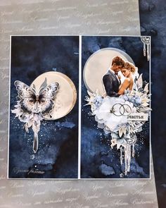 an artistic wedding card with two butterflies on the back and one butterfly on the front