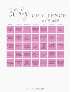 the 30 days challenge is shown in pink