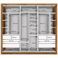 an image of a closet with measurements for the doors and drawers on it's sides