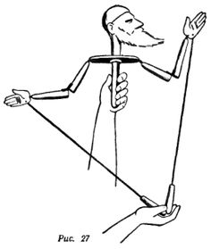 a cartoon drawing of a man holding a surfboard in one hand and pointing to the other