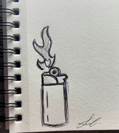 a drawing of a lighter with flames coming out of it's top, on a piece of paper