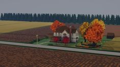 Canadian Fields - Halloween in Montreal, 1951 Minecraft Map Minecraft Thanksgiving, Minecraft Countryside, Minecraft Country House, Minecraft Map, Minecraft Field, Minecraft Pumpkin Patch, Minecraft Fall Builds, Minecraft Halloween, Minecraft Pumpkin