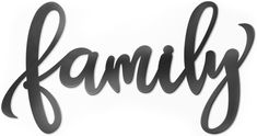 the word family written in cursive black metal letters on a white background photo