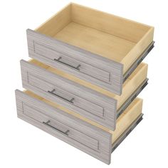 three drawers are stacked on top of each other in the same drawer, one is empty