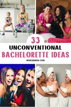 women in bathing suits and turbans with the words unconventional bachelor ideas