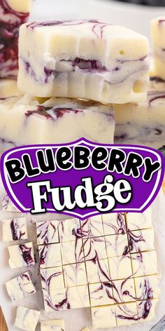 blueberry fudge pops are stacked on top of each other