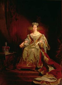 an old painting of a woman wearing a tiara and sitting in a chair with her hands on her knees