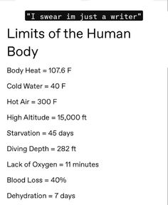 an image of the body with words on it that read limits of the human body