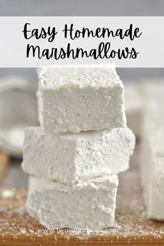 homemade marshmallows stacked on top of each other with the words easy homemade marshmallows