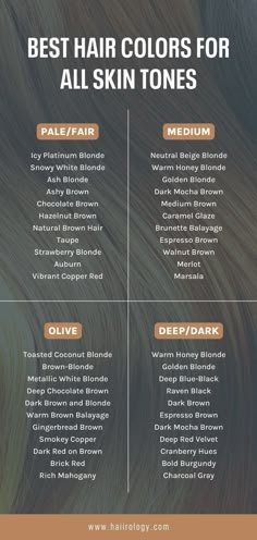 Looking for the perfect hair color that will make your skin tone glow? My comprehensive guide has got you covered! Whether you have pale/fair, medium, olive, or deep/dark skin, I've got the best hair colors for you. From blondes to reds, brunettes to unique hair colors, this guide will help you find the perfect shade to complement your skin tone. Download my free hair color guide now and discover the perfect hair color. Hair Color For Fair Olive Skin Tone, Hair Dye Cool Skin Tone, Balayage Hair For Fair Skin, Hair Color For Different Skin Tones, Hair Colour Fair Skin, Hair Color Fair Skin Brown Eyes, Best Hair Color For Fair Cool Toned Skin, Hair Color For Fair Cool Skin Tone, Hair Colour For Cool Toned Skin