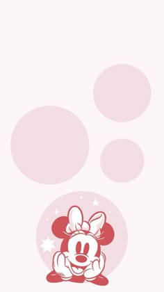 a pink background with an image of minnie mouse on it's face and bubbles