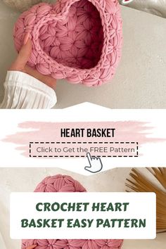 the crochet heart basket is made with yarn