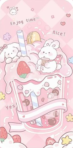 an image of a cartoon character with ice cream and strawberries