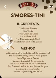 the ingredients for smores - tini ice cream are shown in this graphic style