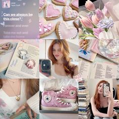 a collage of photos with hearts, flowers, cookies and other things in them